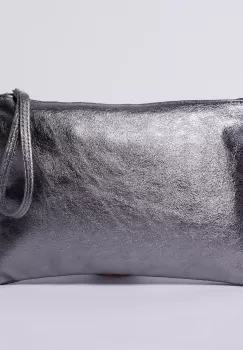 Geanta plic crossbody argintiu inchis, din piele naturala imagine