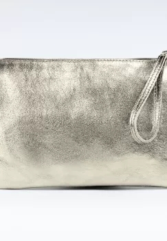 Geanta plic crossbody auriu deschis, din piele naturala imagine