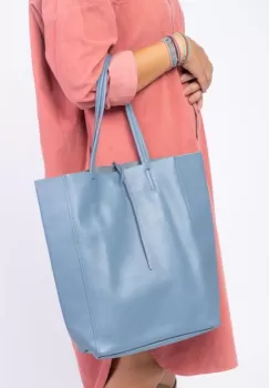 Geanta shopper albastru jeans din piele naturala imagine