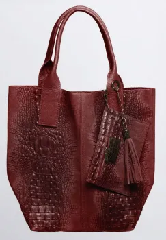 Geanta shopper bordo din piele intoarsa naturala imagine