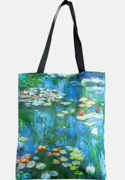 Geanta shopper din material textil, cu imprimeu inspirat dintr-o pictura cu Nuferii de Claude Monet imagine