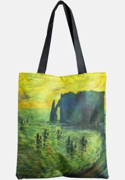 Geanta shopper din material textil, cu imprimeu inspirat dintr-o pictura cu peisaj marin la apus imagine