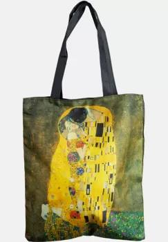 Geanta shopper din material textil, imprimata cu reproducere dupa Sarutul de Gustav Klimt imagine