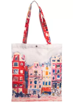 Geanta shopper din material textil, imprimeu casute imagine