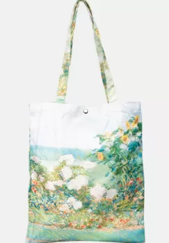 Geanta shopper din material textil satinat, cu imprimeu inspirat din pictura cu un pastel imagine