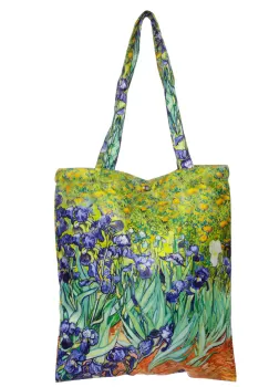 Geanta shopper din material textil satinat, cu imprimeu inspirat din pictura Irisi a lui Vincent Van Gogh imagine