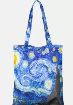 Geanta shopper din material textil satinat, cu imprimeu inspirat din pictura Noapte Instelata a lui Vincent Van Gogh imagine