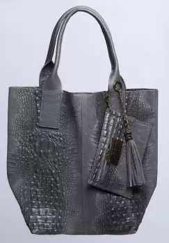 Geanta shopper din piele intoarsa naturala, gri inchis imagine