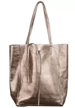 Geanta shopper din piele naturala, aramiu metalizat imagine