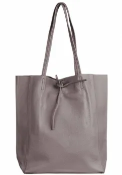 Geanta shopper din piele naturala cu fermoar, bej inchis imagine