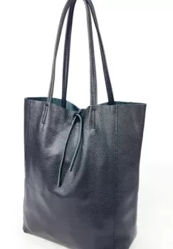 Geanta shopper din piele naturala, negru metalizat imagine