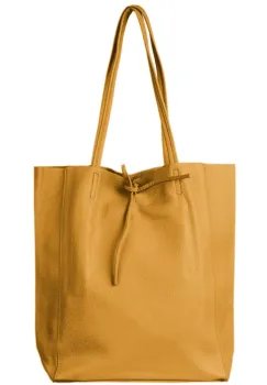 Geanta shopper mustar din piele naturala, cu fermoar imagine