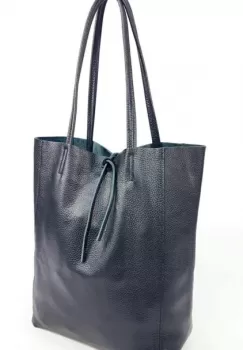 Geanta shopper neagra din piele naturala imagine