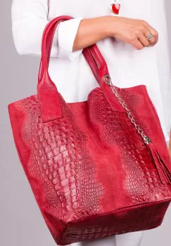 Geanta shopper rosie din piele intoarsa naturala imagine