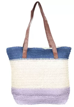 Geanta shopper tricolora impletita, lila, bej si albastru imagine