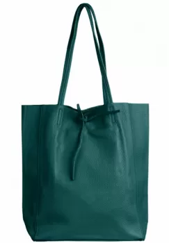 Geanta shopper turcoaz inchis din piele naturala imagine