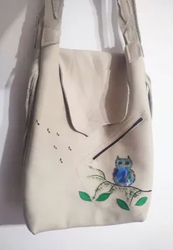 Geanta tip sac ,cu bufnita pictata si note muzicale ,unicat imagine