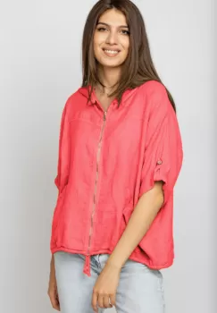 Hanorac corai din in cu fermoar metalic si gluga imagine