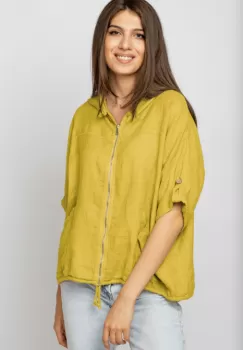 Hanorac galben din in cu fermoar metalic si gluga imagine