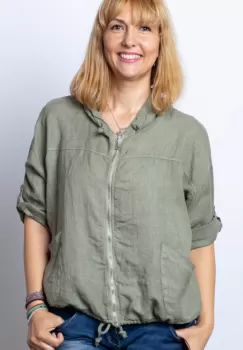 Hanorac kaki din in cu fermoar metalic si gluga imagine