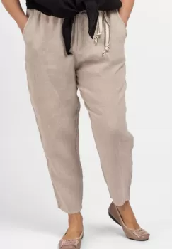 Pantaloni bej din in, pana, cu snur alb imagine