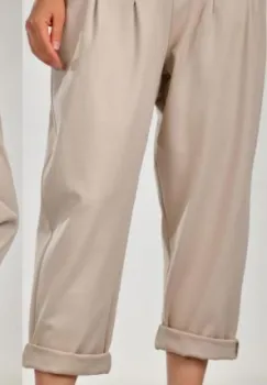 Pantaloni bej lejeri cu pliuri si mansete rasucite, din tricot plin de vascoza imagine