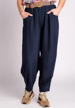 Pantaloni bleumarin, masura mare, cu curea, din vascoza imagine