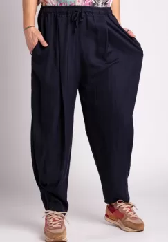 Pantaloni bleumarin, masura mare, din tencel, cu siret imagine