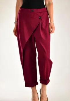Pantaloni bordo cu pliuri si panou suprapus, usor bufanti imagine