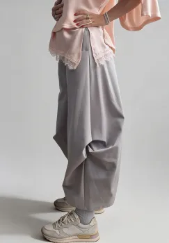 Pantaloni dama largi cu fronseu lateral si buzunare, gri imagine