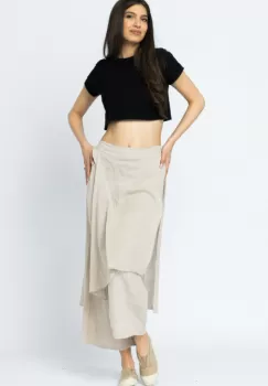 Pantaloni de vara din in, cu aplicatii pe fata si spate, bej imagine