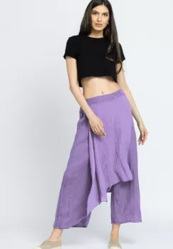 Pantaloni de vara din in, cu aplicatii pe fata si spate, lila imagine