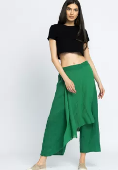 Pantaloni de vara din in, cu aplicatii pe fata si spate, verzi imagine