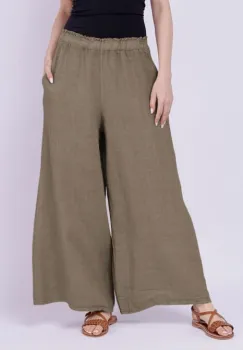 Pantaloni de vara din in largi, bej inchis imagine