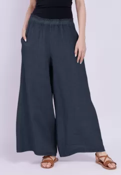 Pantaloni de vara din in largi, bleumarin imagine