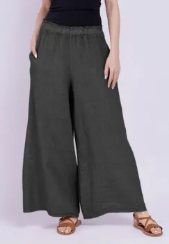 Pantaloni de vara din in largi, gri inchis imagine