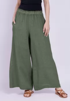 Pantaloni de vara din in largi, kaki imagine