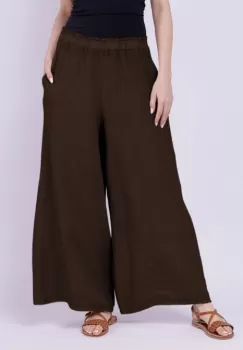 Pantaloni de vara din in largi, maron imagine
