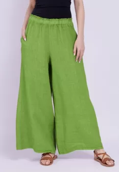 Pantaloni de vara din in largi, verde oliv imagine