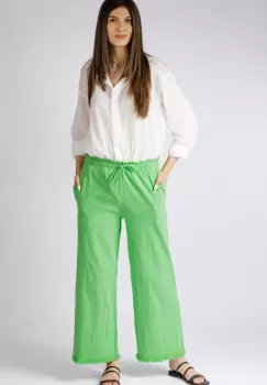 Pantaloni de vara din in si bumbac cu franjuri mici, verde deschis imagine