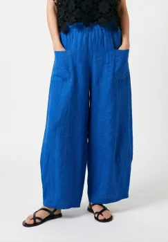 Pantaloni din in cu croiala ampla tip balon, albastru electric imagine