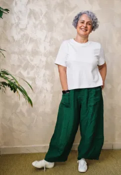 Pantaloni din in cu croiala ampla tip balon, verde smarald imagine