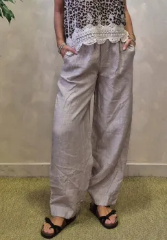 Pantaloni din in cu croiala lejera ,   confort si eleganta naturala , bej imagine