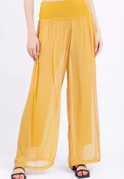 Pantaloni galbeni, drepti, cu dublura, din matase naturala imagine
