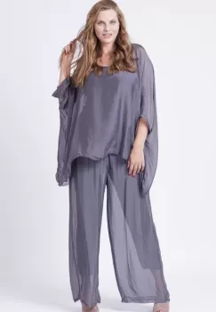 Pantaloni gri, drepti, cu dublura, din matase naturala imagine