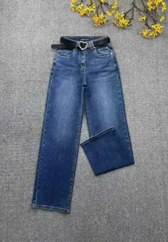 Pantaloni jeans denim CUDI, croiala dreapta, cu curea inclusa imagine