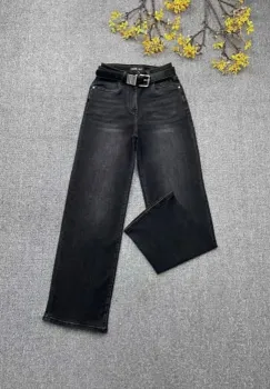 Pantaloni jeans negru CUDI, croiala dreapta, cu curea inclusa - Copie imagine