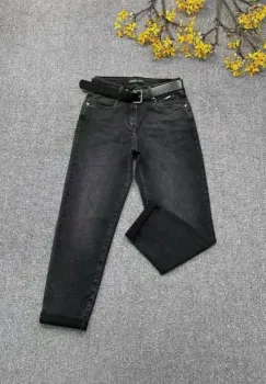 Pantaloni jeans negru CUDI, croiala gen mom fit, cu curea inclusa imagine