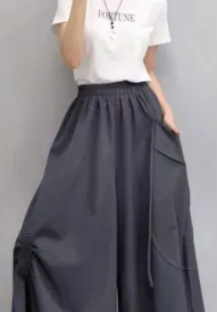 Pantaloni largi dama cu fronseu lateral si buzunar aplicat, gri imagine