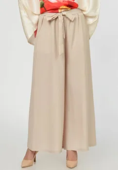 Pantaloni largi de vara, din vascoza si in, bej imagine